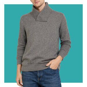 Banana Republic Mens Shawl Collar Pullover Gray Ribbed Sleeve Sweater Size M